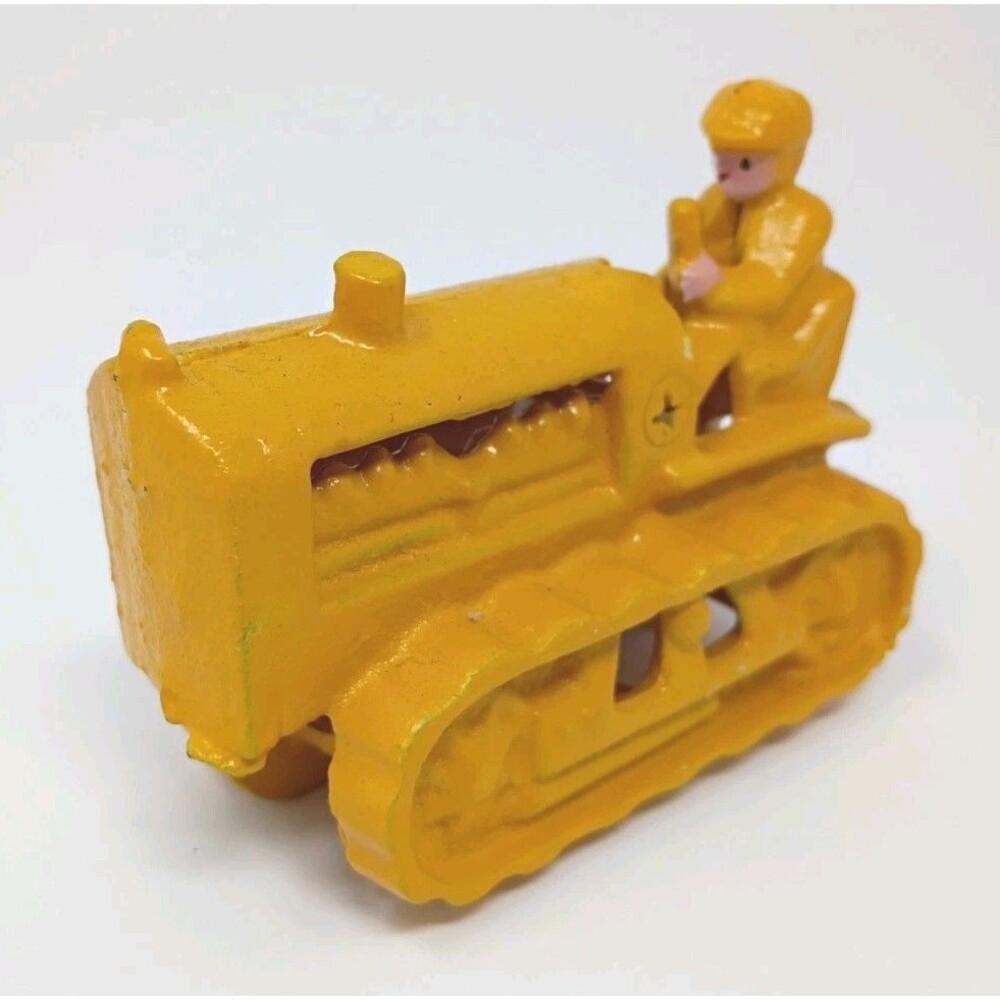 Vintage Caterpillor  Cast Iron Yellow Dozer Toy Construction Vehicle